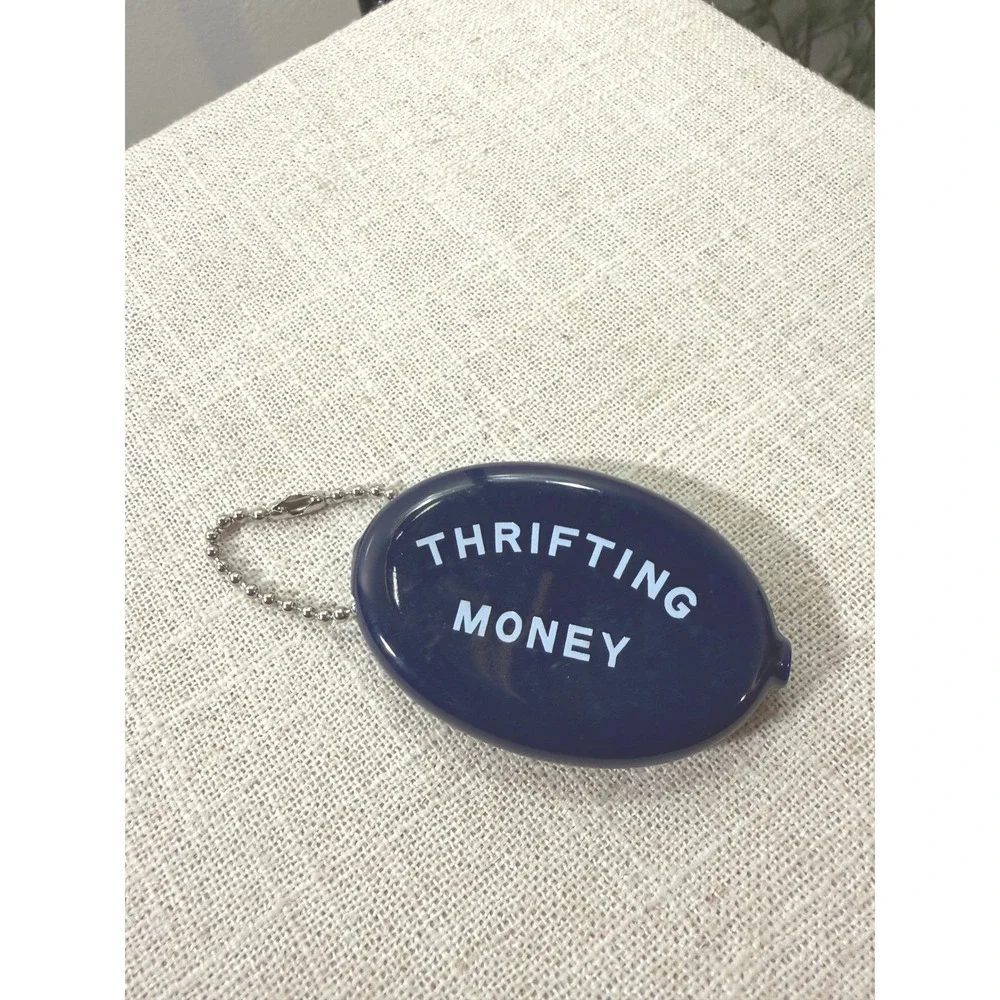 Thrifting Money Coin Purse Navy White Retro Rubber Squeeze Pouch